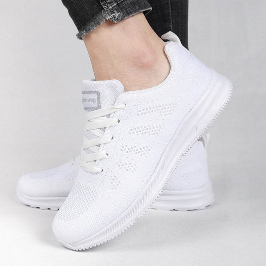 Black White Sneakers Women Lace Up Running Walking Shoes - Mubimart