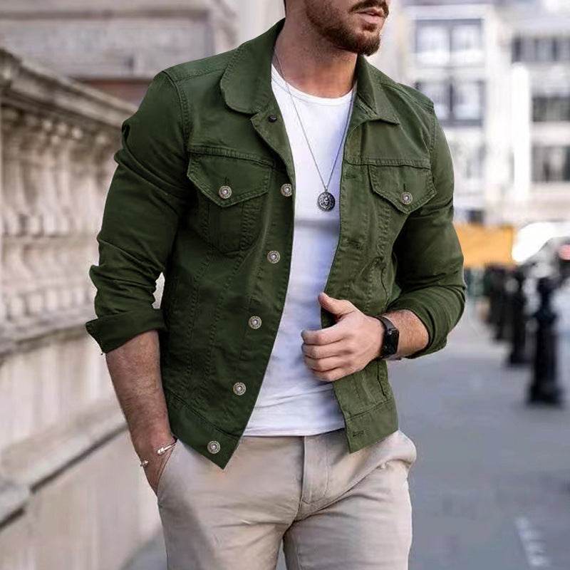 Mens Slim Fit Denim Lapel Jacket - Mubimart