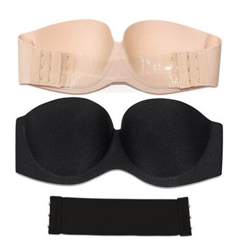 Strapless Half Cup Glossy Invisible Bra - Mubimart