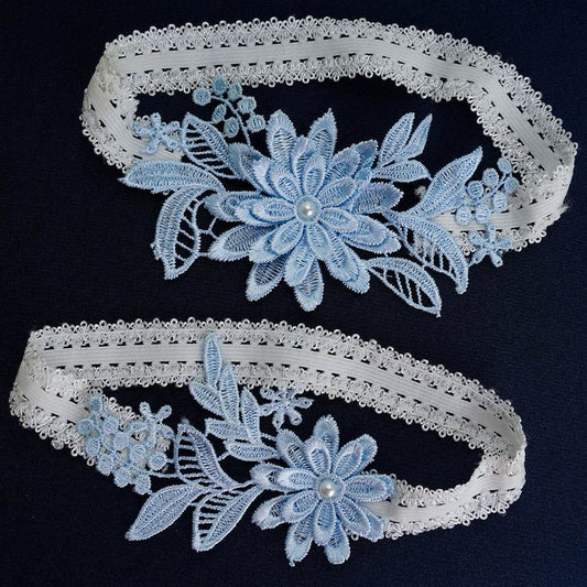 Sky Blue Elastic Lace Sexy Thigh Garter Belt - Mubimart