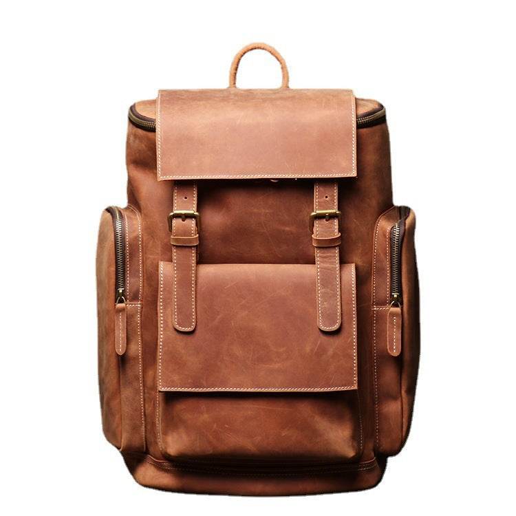 Retro Crazy Horse Leather Mens Backpack male computer bag Large Capacity 15.6 inch laptop bags genuine leather Travel Backpacks - Mubimart