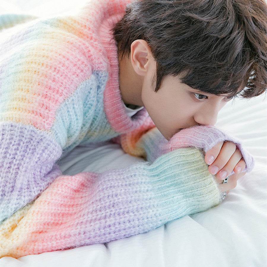 Mens Fashion Gradient Tie-Dye Loose Sweater Jacket - Mubimart