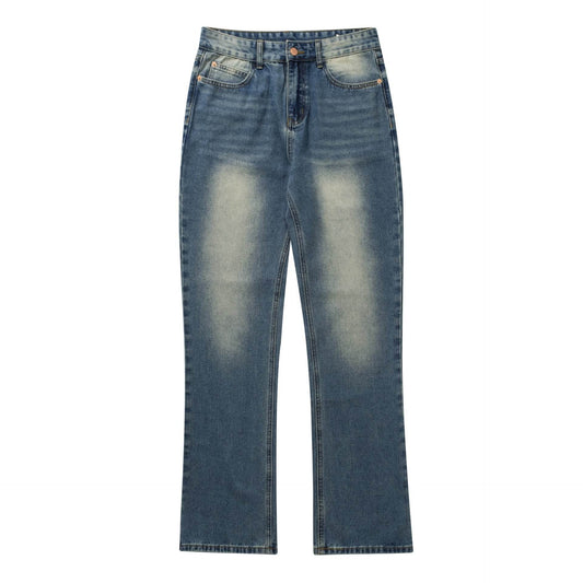 Men's Washed Blue Jeans Straight Bootcut Trousers - Mubimart