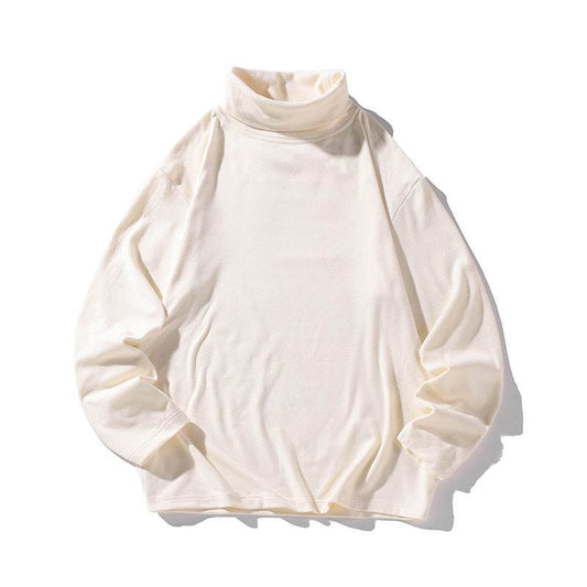Hong Kong Style White Bottom Plus Size Dralon Turtleneck Bottoming Shirt - Mubimart