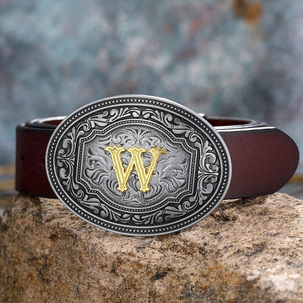 Men's And Women's Floral Letter Buckle Belts - Mubimart