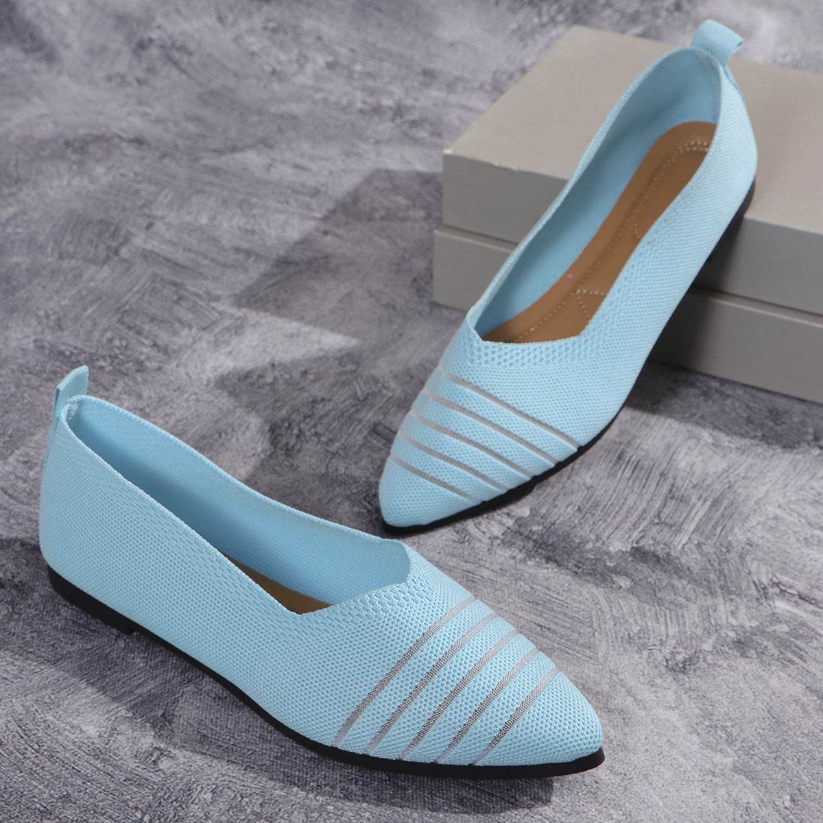Flyknit Shoes Plus Size Women's Flat Pointed Toe - Mubimart