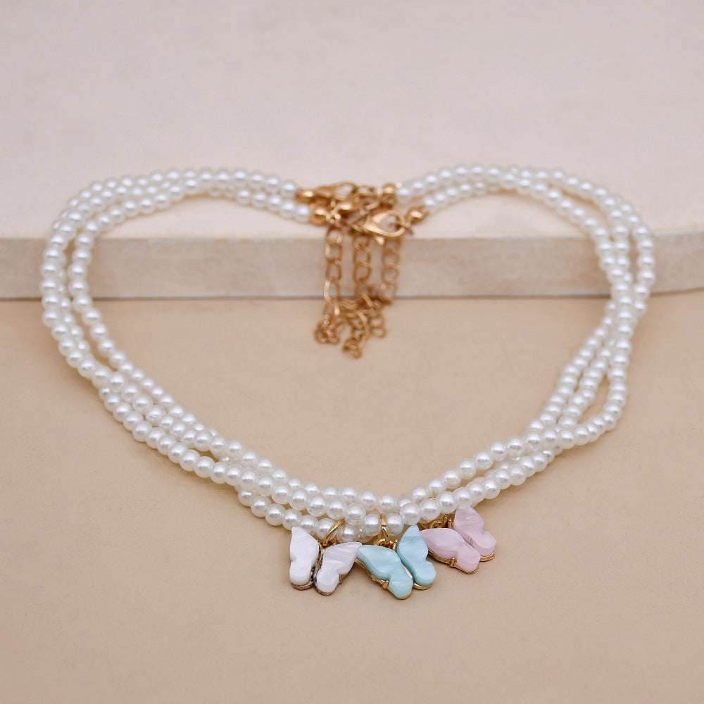 Elegant White Pearl Choker Necklace Small Round Pearl Wedding Butterfly Necklace For Women Charm Fashion Jewelry - Mubimart