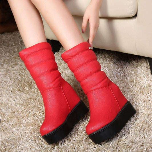 Women's Snow Cotton Tall Leather Fleece Boots - Mubimart
