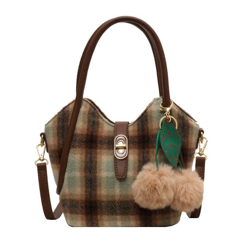 Niche Plaid Women Shoulder Messenger Bag Retro - Mubimart