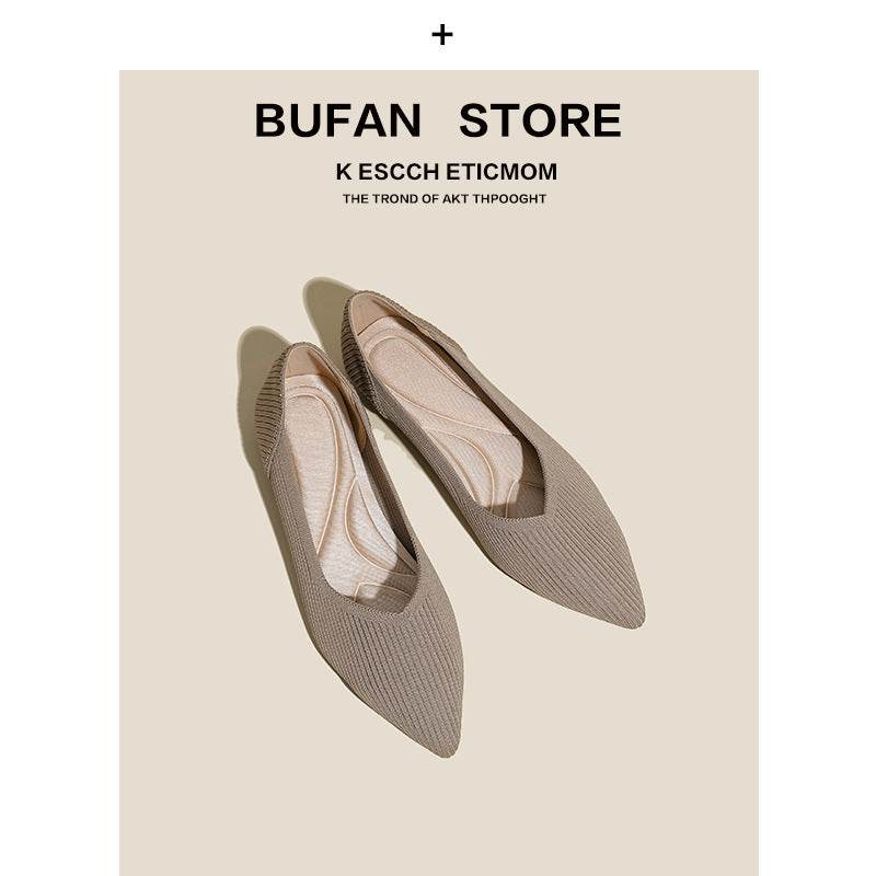 Pointed Toe Shallow Mouth Color Matching Flat Shoes - Mubimart