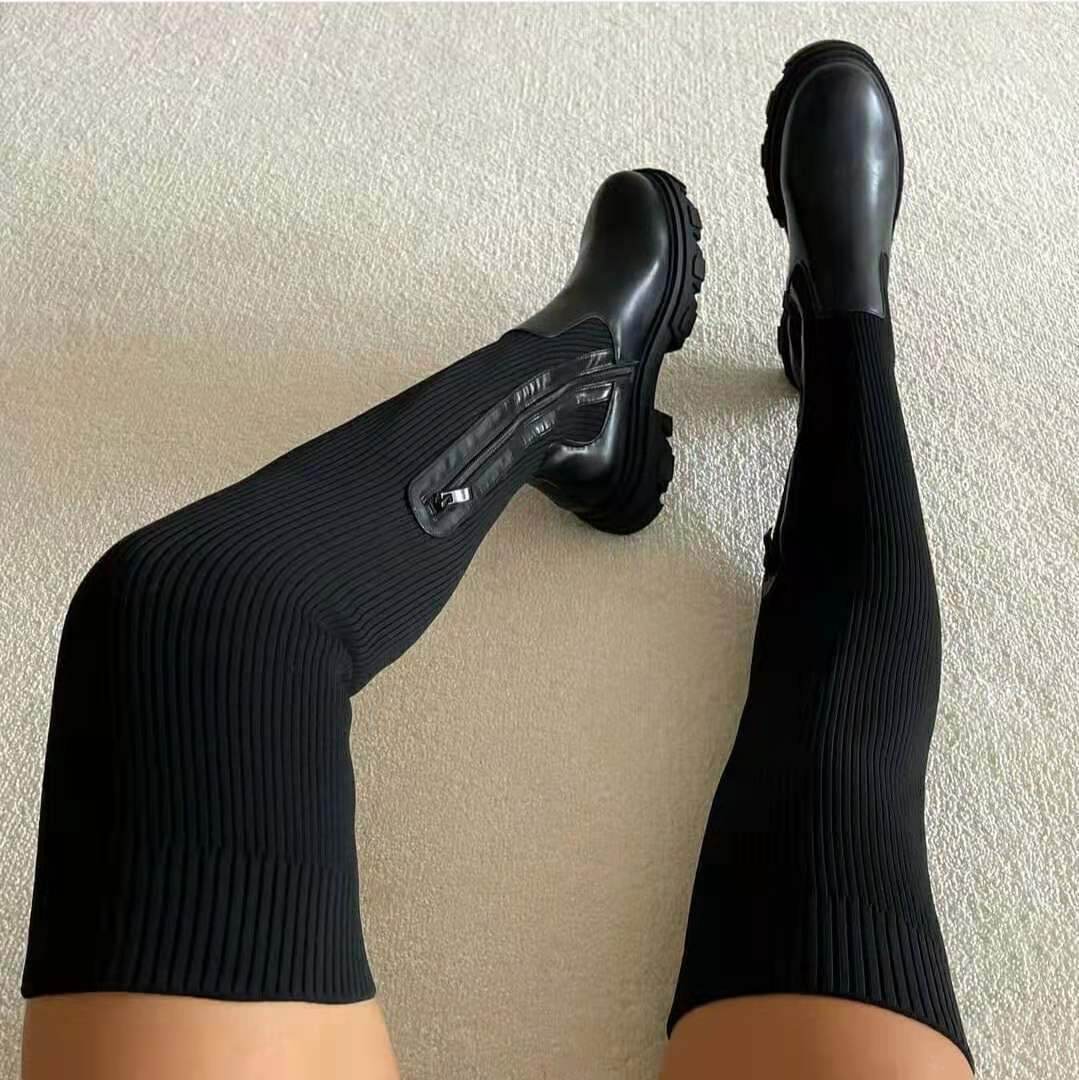 Socks Boots Female Knitted Platform Over-the-knee Boots - Mubimart