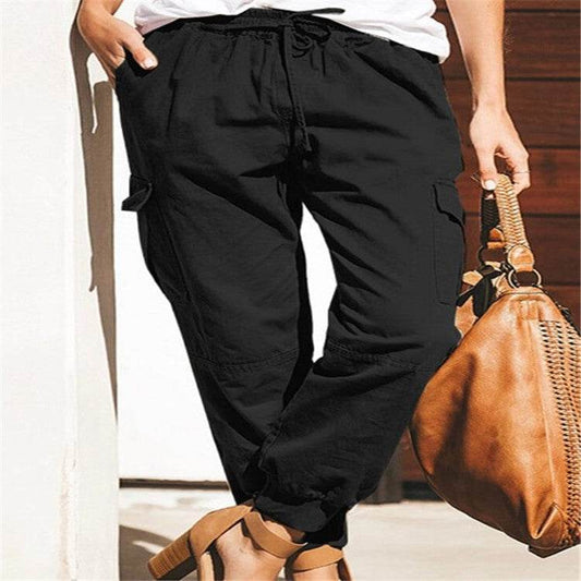 Women Pants Sweatpants Pockets Elastic Waist Jogger Pants Lounge Trousers - Mubimart