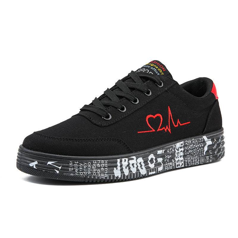 Love Print Canvas Shoes Women Men Flats Lace-up Casual Shoes Lover Sports Shoes Valentines Day - Mubimart