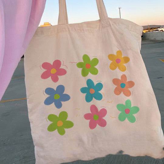 Floral Women Canvas Tote Bag Girl Reu - Mubimart