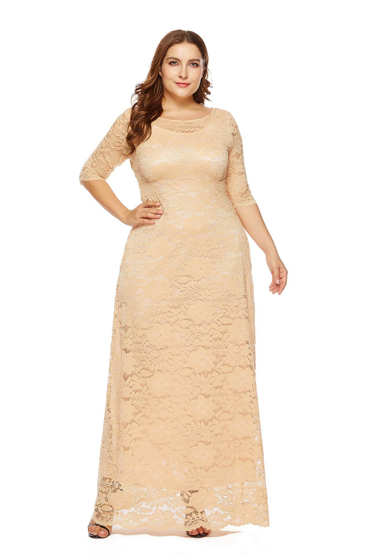 Plus Size Women New Hollow Lace Pocket Dress - Mubimart