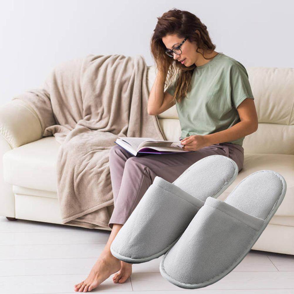 Fleece Slippers One Time Non Slip Thick Spa Slippers for Home Hotel Travel Party Guest - Mubimart
