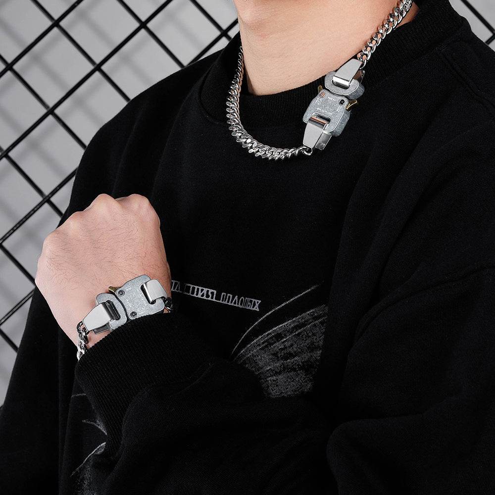 Mens Fashion Metal Clasp Necklace Collarbone Chain - Mubimart