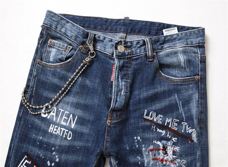 men jeans famous D2 Men slim jeans pants mens denim trousers zipper blue hole Pencil Pants - Mubimart