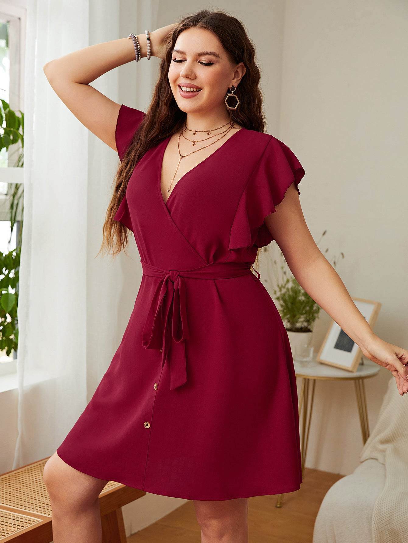 Summer Plus Size Ladies Deep V Party Dresses - Mubimart
