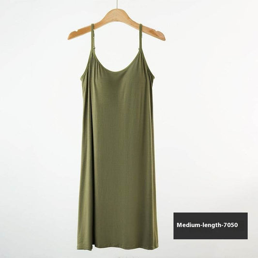 Plus Size Loose Lengthened Plus-sized Maternity Dress Sling Bottoming Shirt With Chest Pad - Mubimart
