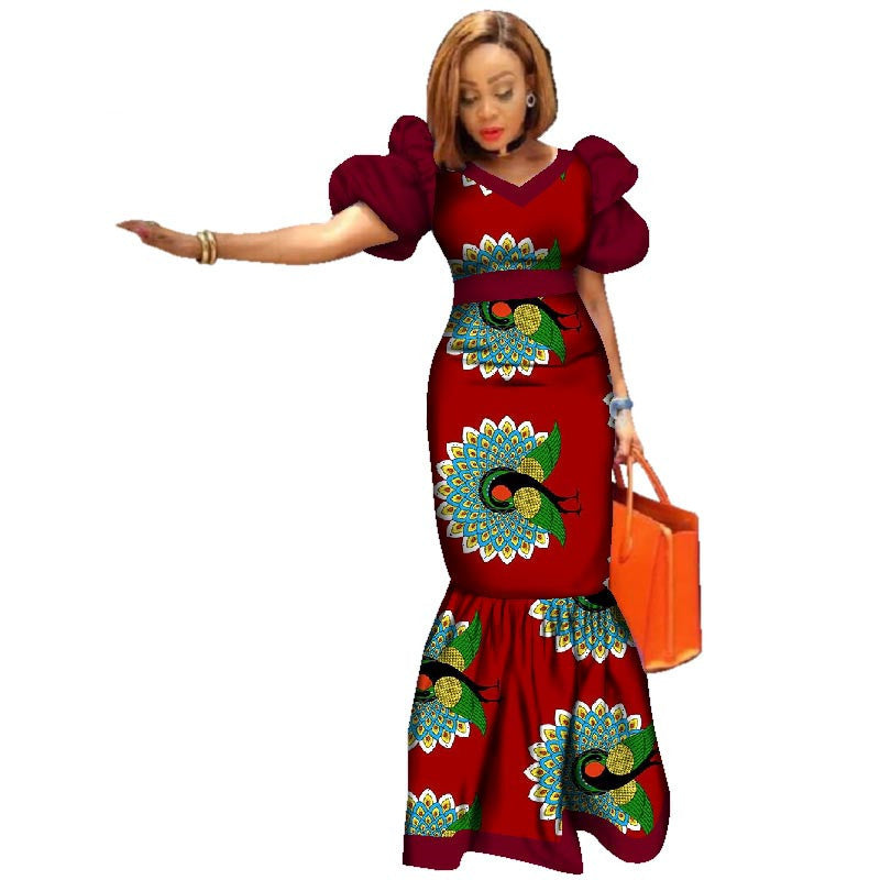 Ladies Dresses African Plus Size Puff Sleeve Dress - Mubimart - Alarm Device 