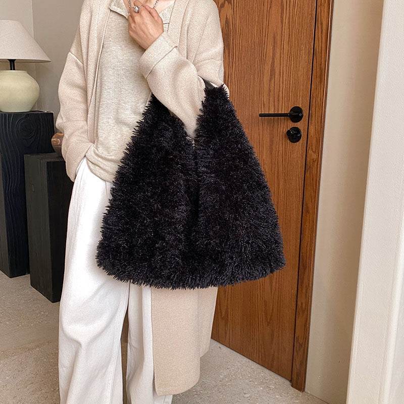 New Autumn And Ainter Plush Handbags Large-capacity Shoulder Armpit Bag Cute Fashion Luxury Designer Tote Bags For Women Trend - Mubimart