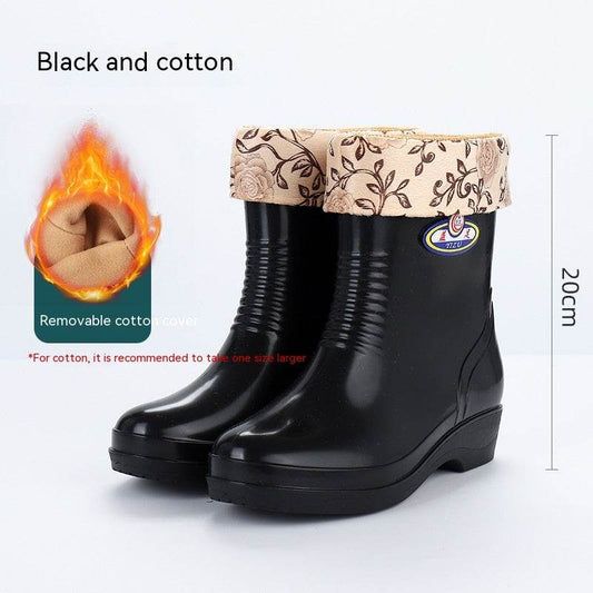 Work Wear Waterproof Fleece-lined Stylish Rain Boots Women - Mubimart