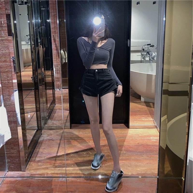 High Waist Hot Girl Denim Shorts Women Summer Thin Design Sense - Mubimart
