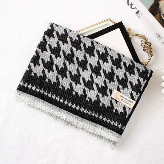 Warm Shawl Size Houndstooth Long Short Beard Scarf - Mubimart