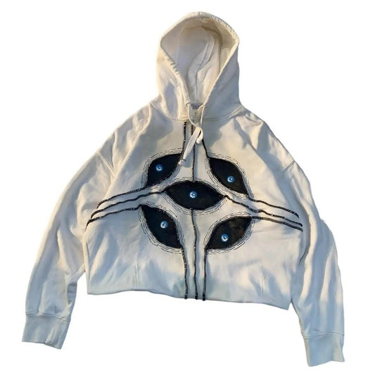 Embroidered Hoodie Loose Plus Size Vintage Pullover - Mubimart