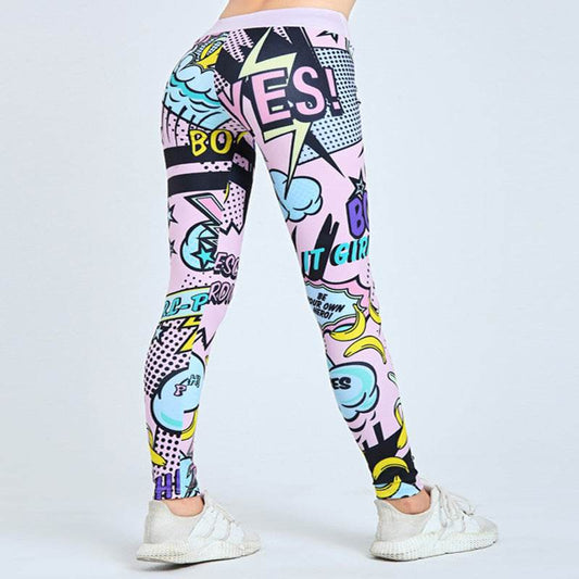 Cross Border New European And American Cartoon Pattern English Alphabet Digital Printing Yoga Tight Thin Bottomed Capris - Mubimart