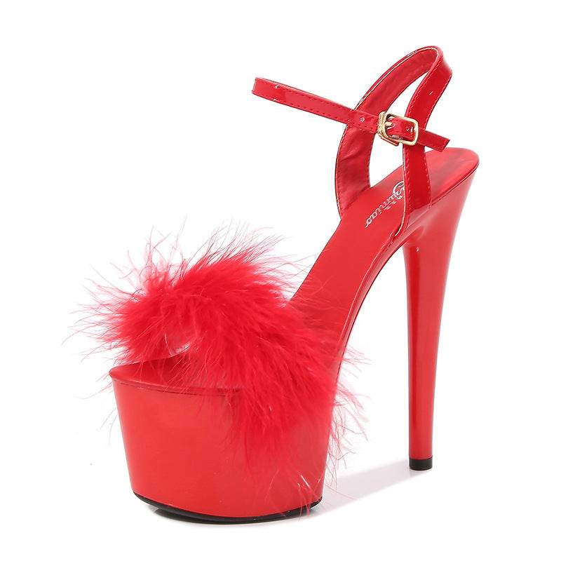 Patent Leather Stilettos Platform Sandals Fur High Heels - Mubimart