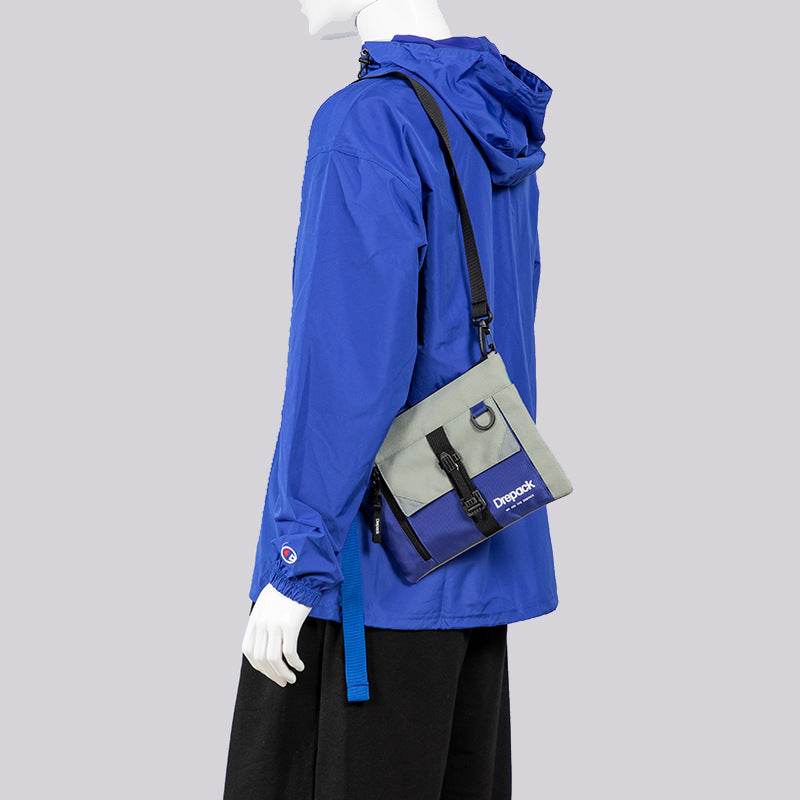 Mens Color Block Techwear Messenger Bag with Reflective Detail - Mubimart