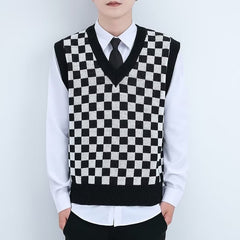 V-neck Knitted Boys' Checkered Sweater Vest