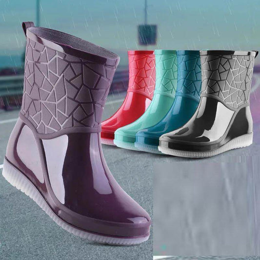 Women's Mid-low Fleece Rain Boots - Mubimart