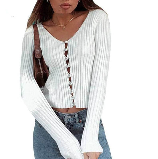 Sleeve Slim Fit Crop Tops Brief Solid Women Knit Shirt - Mubimart