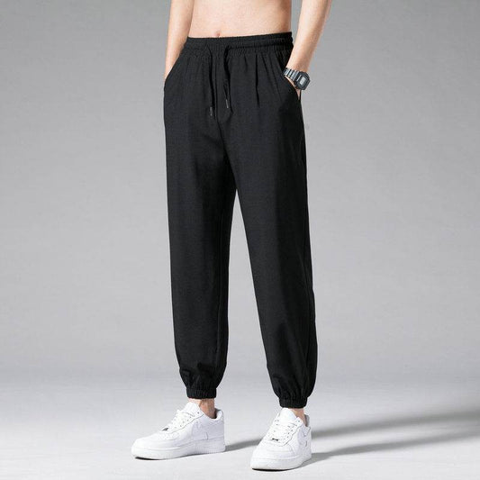 Nine Point Drawstring Wide Leg Sweatpants - Mubimart