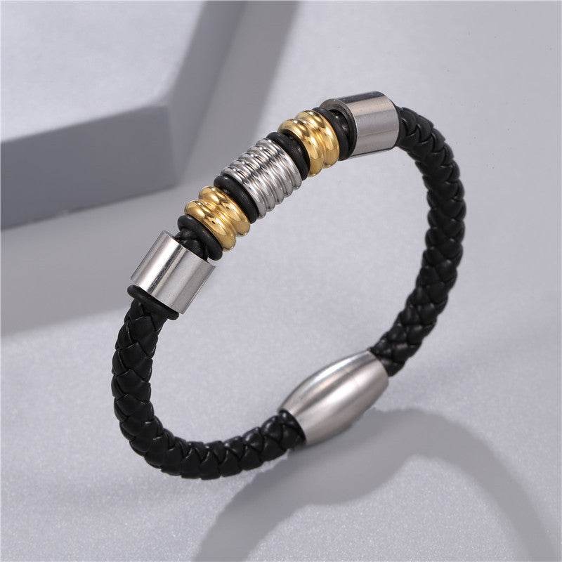 Selling Stainless Steel Men's Leather Bracelets Simple And Versatile Punk Bracelets Men's Jewelry And Bracelets - Mubimart