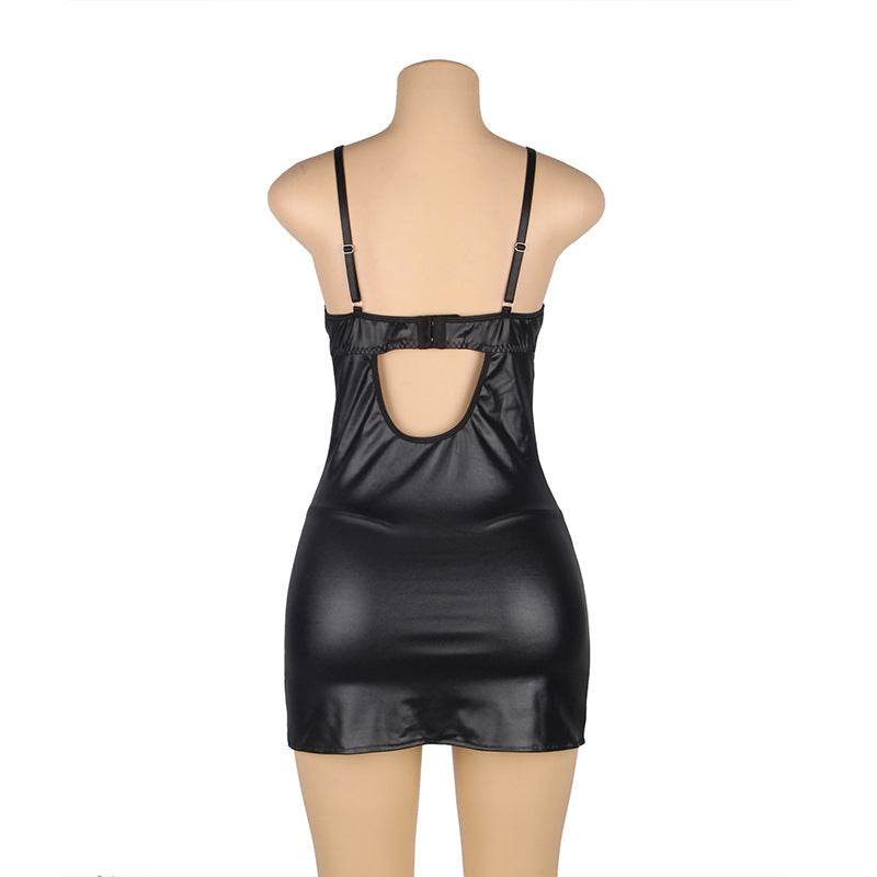 European And American Plus Size Lingerie Lace Leather Transparent Tempting Slip Nightdress - Mubimart