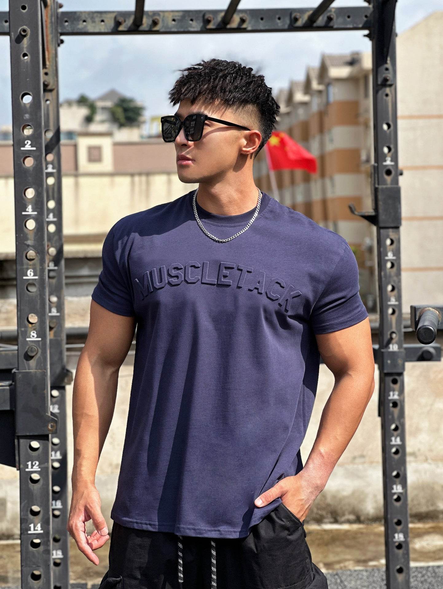 Men's Sports Loose Cotton Workout Short Sleeve T-shirt - Mubimart