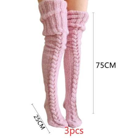 Knitted socks over the knee lengthened stockings - Mubimart