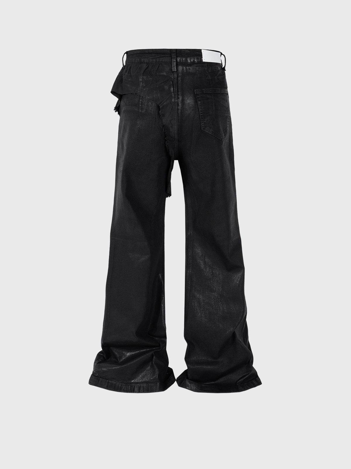 Men's Vinyl Coated Bootcut Trousers Stitching Damaged Jeans - Mubimart