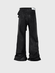 Heren Vinyl Coated Bootcut Broeken Stikwerk Beschadigde Jeans