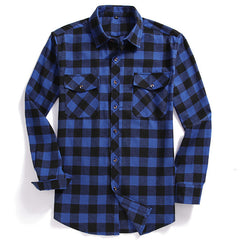 New Men Casual Plaid Flannel Shirt Long-Sleeved Chest Two