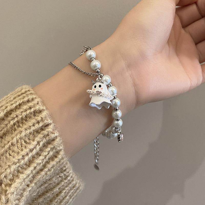 Black And White Small Ghost Beaded Bracelet For Women - Mubimart