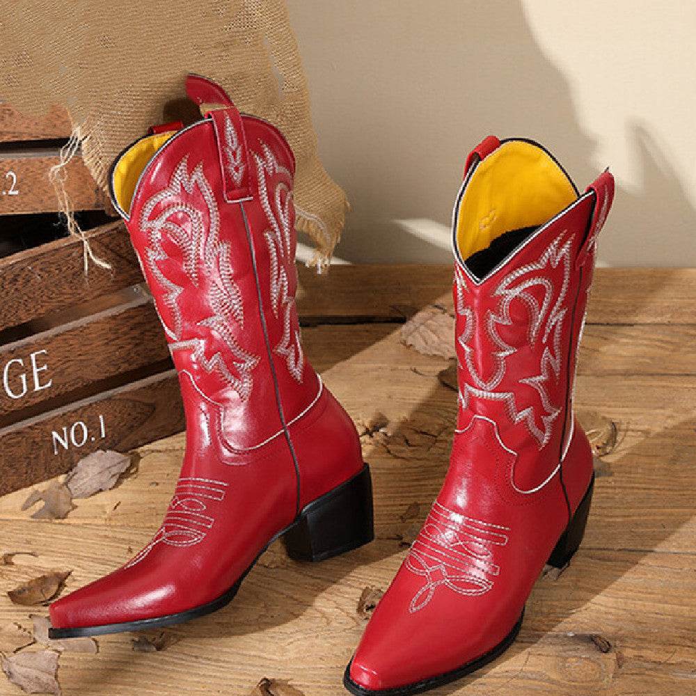 Embroidered Retro Women's Western Cowboy Boot - Mubimart