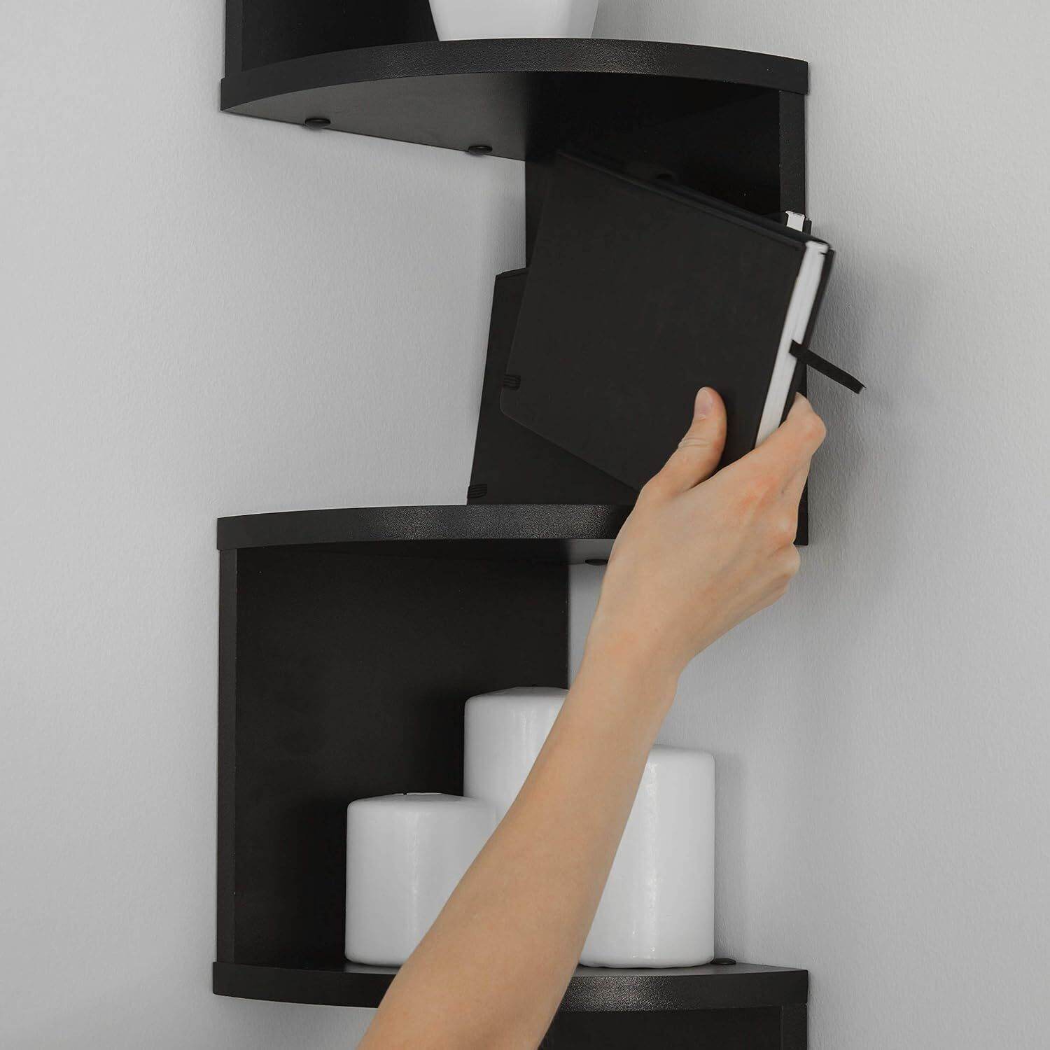 New 5 Tier Floating Wall Shelves Corner Shelf Storage Display Bookcase Unit - Mubimart