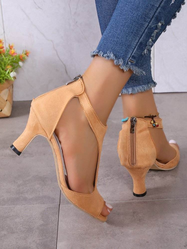 Women's Peep Toe Fashion All-match Back Zipper High Heels - Mubimart