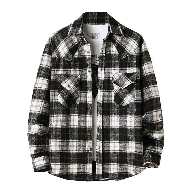Men's New Style Hanging Shot American Flannel Plaid Shirt Jacket Shirt - Mubimart