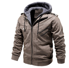 Men's Leather Jacket Men's PU Leather Hooded Leather Jacket